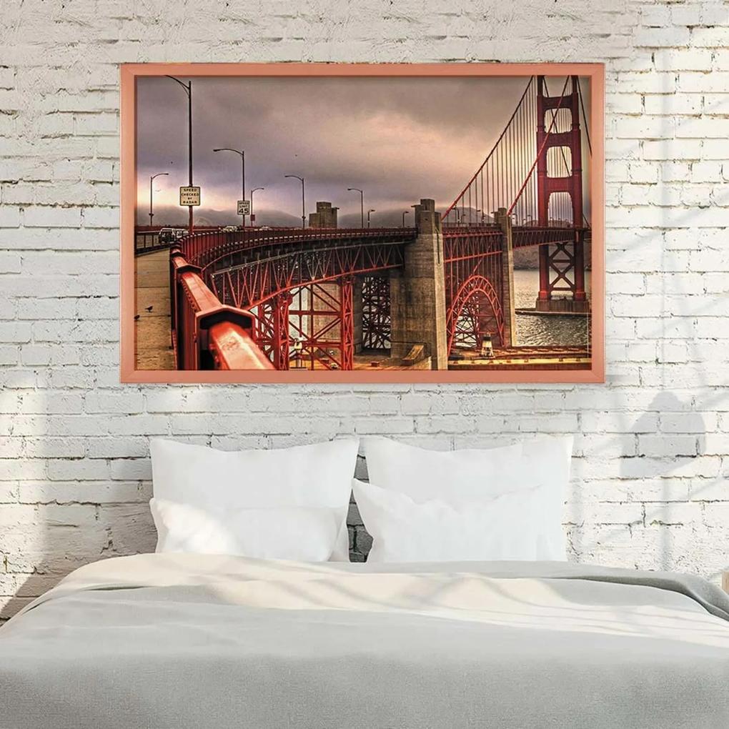 Quadro Love Decor Com Moldura Golden Gate Rose Metalizado  Médio