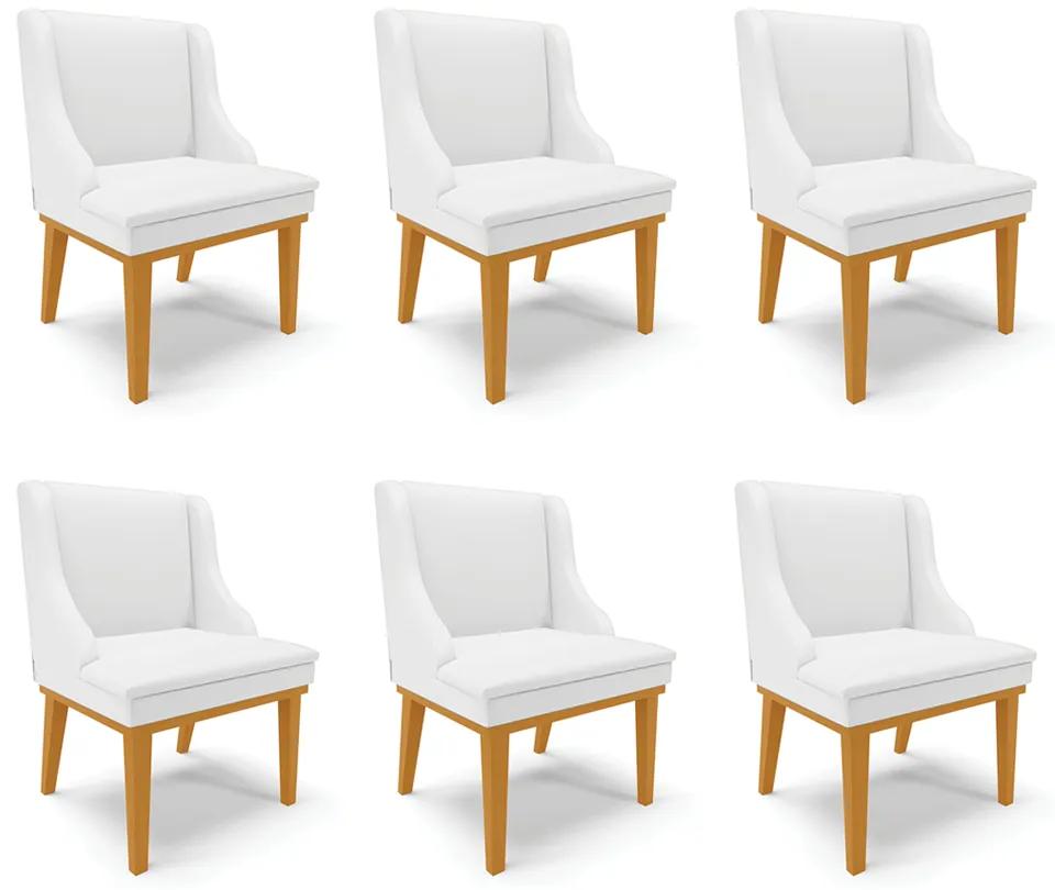 Kit 6 Cadeiras Decorativas Sala de Jantar Base Fixa de Madeira Firenze PU Branco Fosco/Castanho G19 - Gran Belo