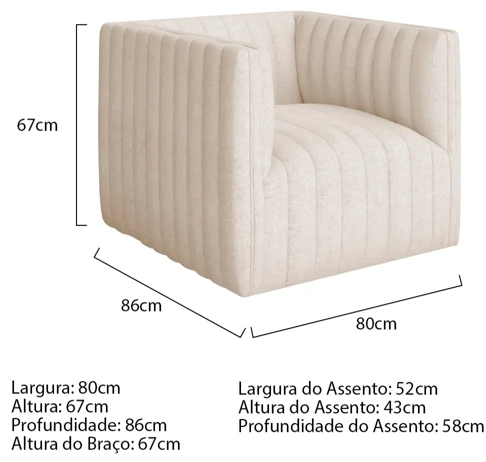 Kit 2 Poltronas Decorativas Sala de Estar Recepção Aurora Linho - ADJ Decor