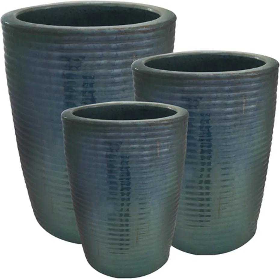 Vaso em Cerâmica Azul 3 Peças