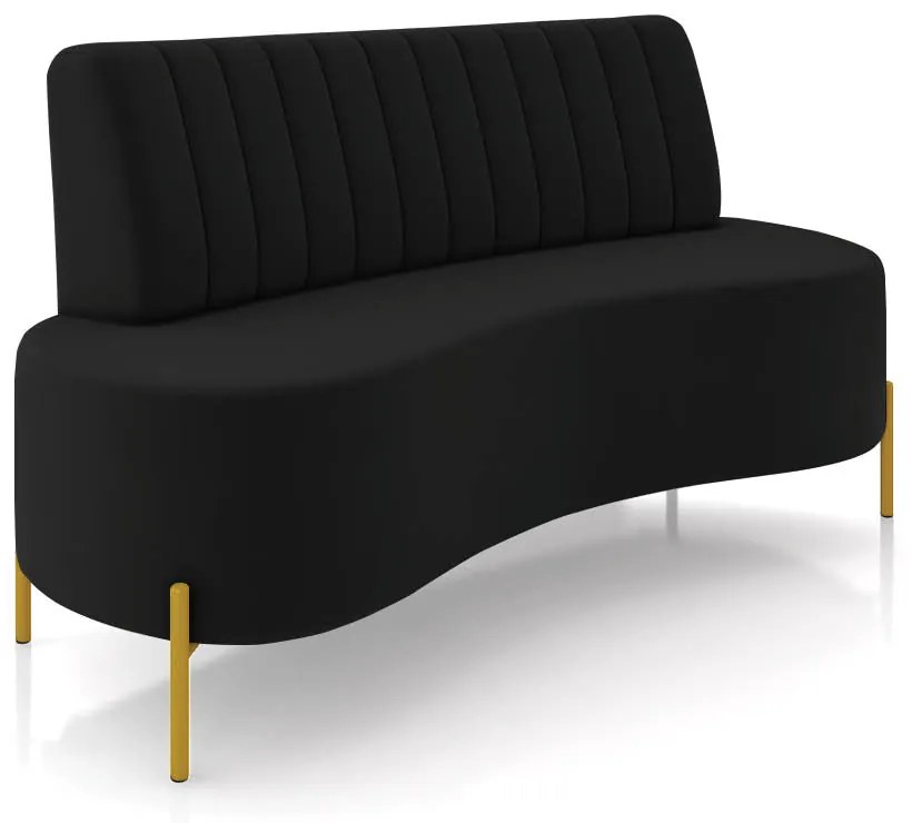 Sofá 2 Lugares Living 135cm Pé Ferro Dourado Maraú Veludo K01 - D'Rossi - Preto