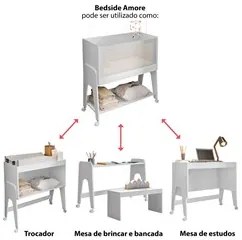 Bedside Multifunção Com Rodízios Amore M08 Branco Acetinado - Mpozenat