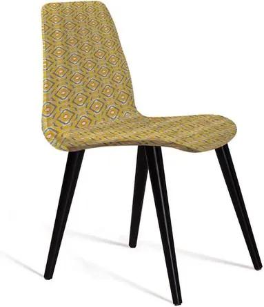 Cadeira Estofada Eames em Suede com Pés Palito - Amarelo/Cinza