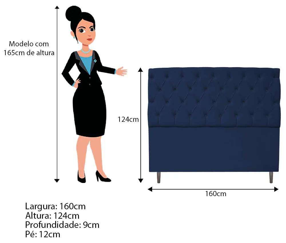 Kit Cabeceira e Calçadeira Liverpool 160 cm Queen Size Suede Azul Marinho - ADJ Decor
