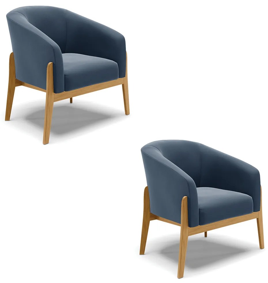 Poltrona Decorativa Base de Madeira kit 2 Stella Suede Azul Marinho D03 - D'Rossi