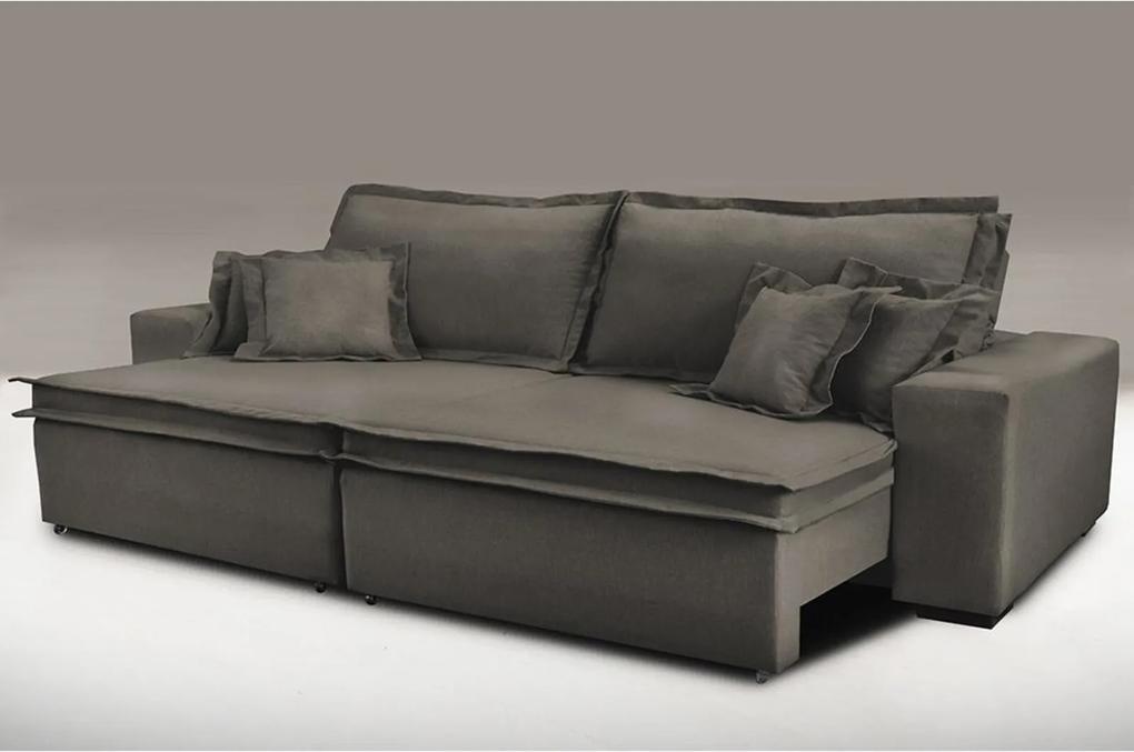 Sofa Retrátil e Reclinável com Molas Cama inBox Premium 2,72m tecido em linho Marrom