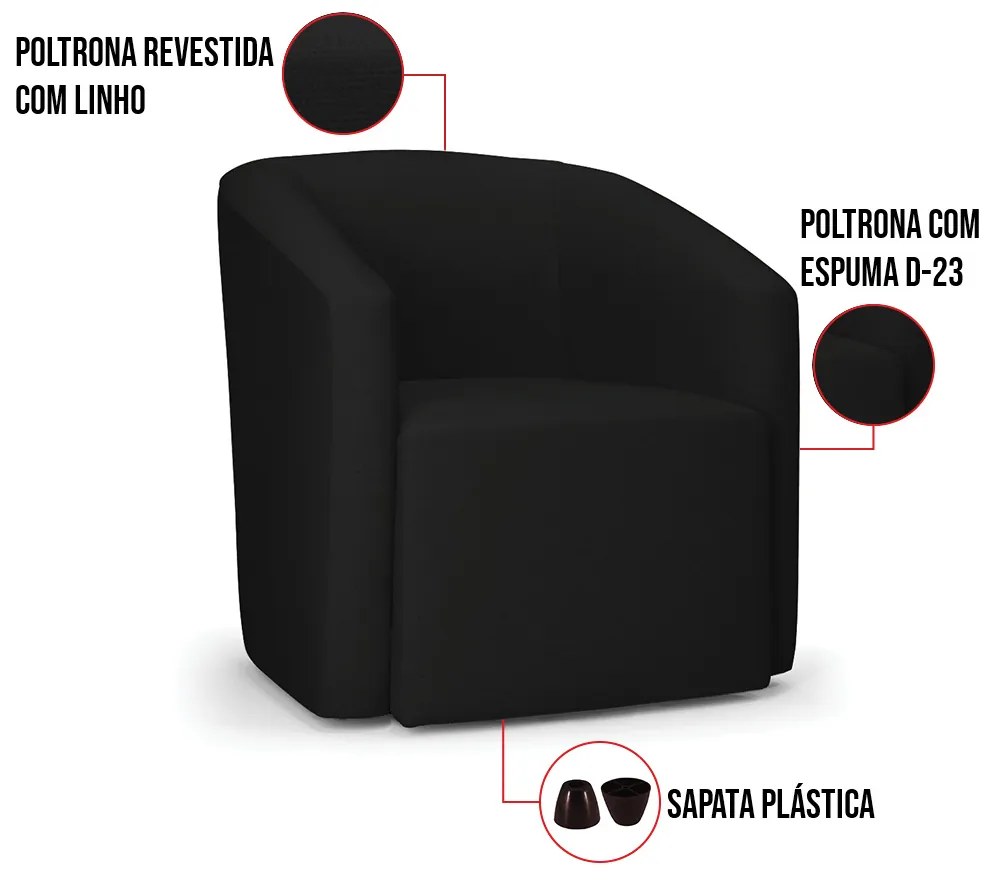 Poltrona Decorativa Orgânica Kit 2 Stella Max Linho Preto D03 - D'Rossi