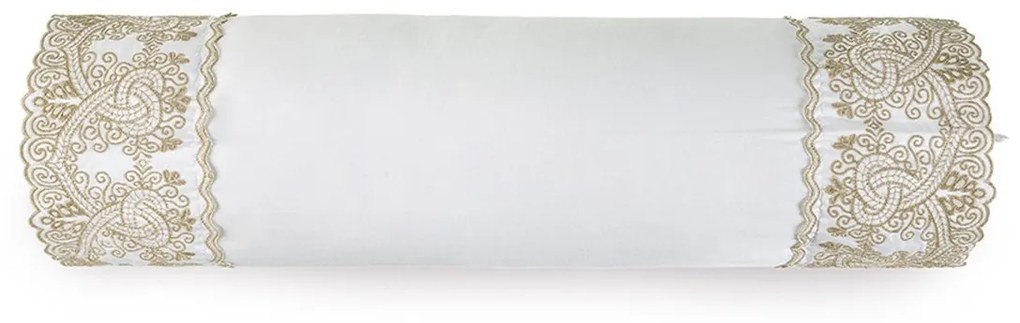 Almofada Rolinho Trussardi 300 Fios Cetim Livorno - Branco e Carvalho Branco e Carvalho