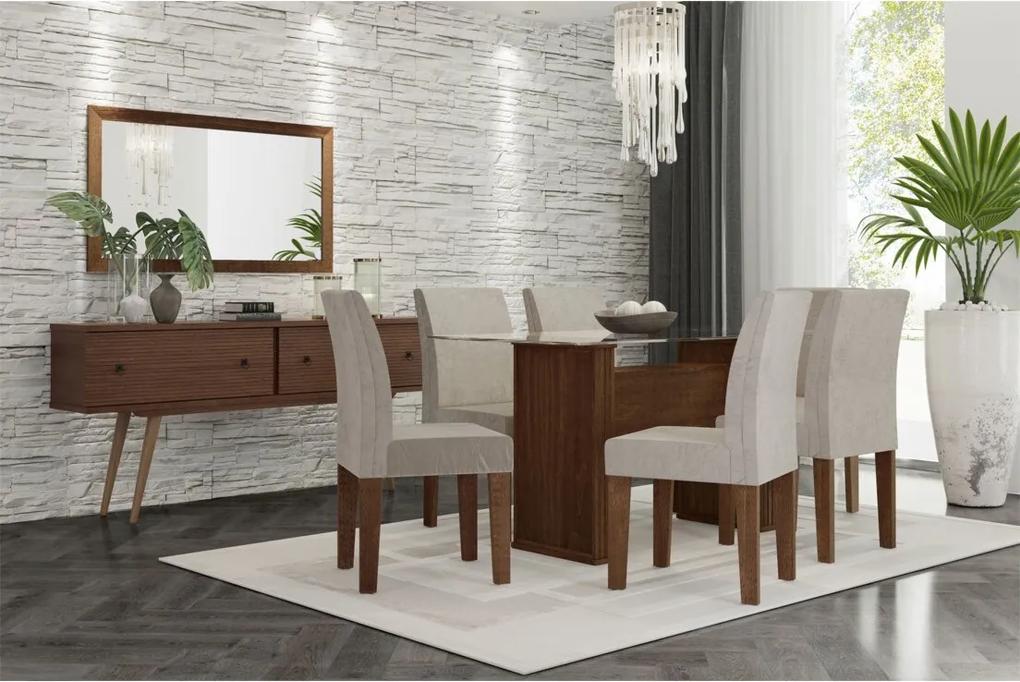 Conjunto Mesa de jantar Zafira com 6 cadeiras Marrom RV Móveis