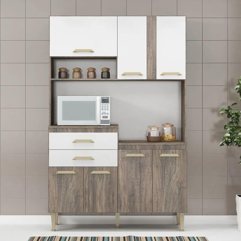 Cozinha Compacta Dora 7 Portas e 2 Gavetas Cd09 Naturalle/Branco - Fellicci