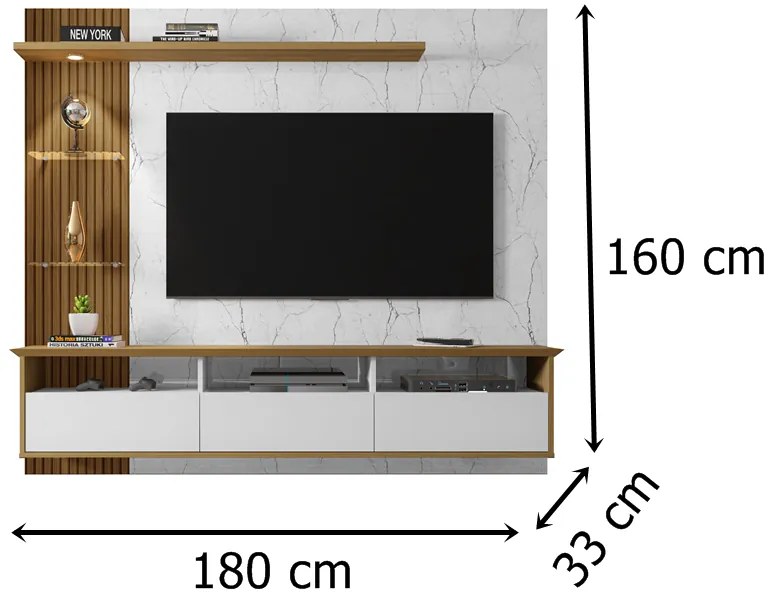 Painel Trend Branco/Cinamomo/Carrara – Bechara Móveis