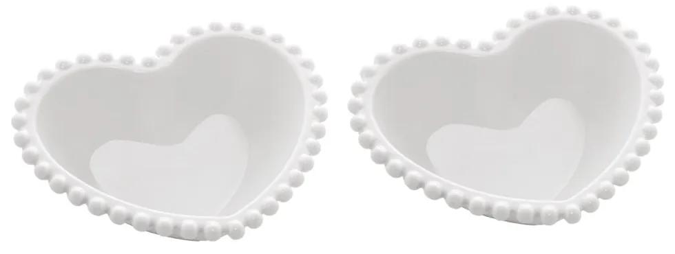 Jogo 2 Bowls Porcelana Coração Beads Branco 15x13x5cm 28493 Bon Gourmet