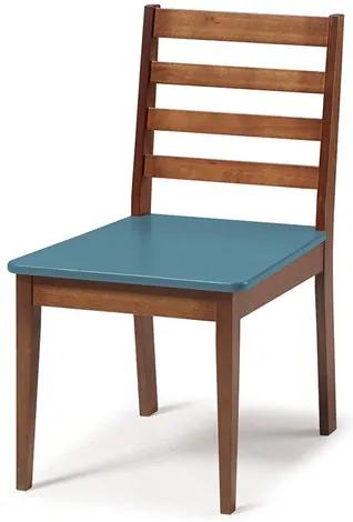 Cadeira Helena em Madeira Maciça  - Azul Ágata/Nogal