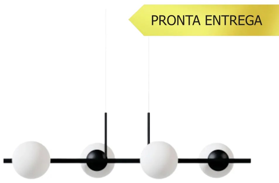 Pendente Botton Small Retângular 80X26Cm Alumínio E Globo Ø12Cm Fosco... (PRETO, FOSCO)