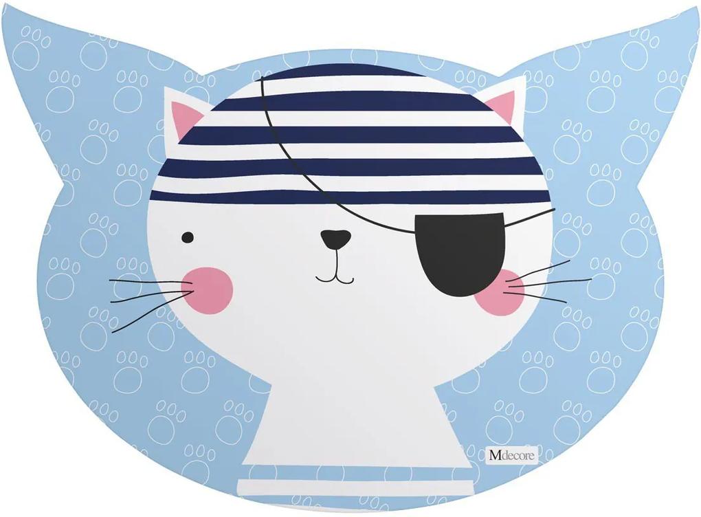 Tapete PET Mdecore Cabeça de Gato Gato Azul54x39cm