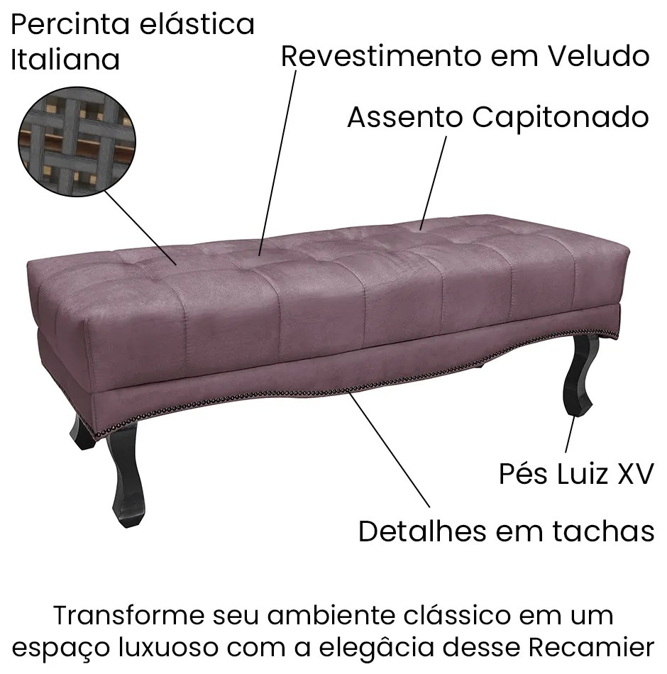 Cabeceira Cama Box Casal 140cm e Recamier Vicenza Veludo Uva S04 - D'Rossi