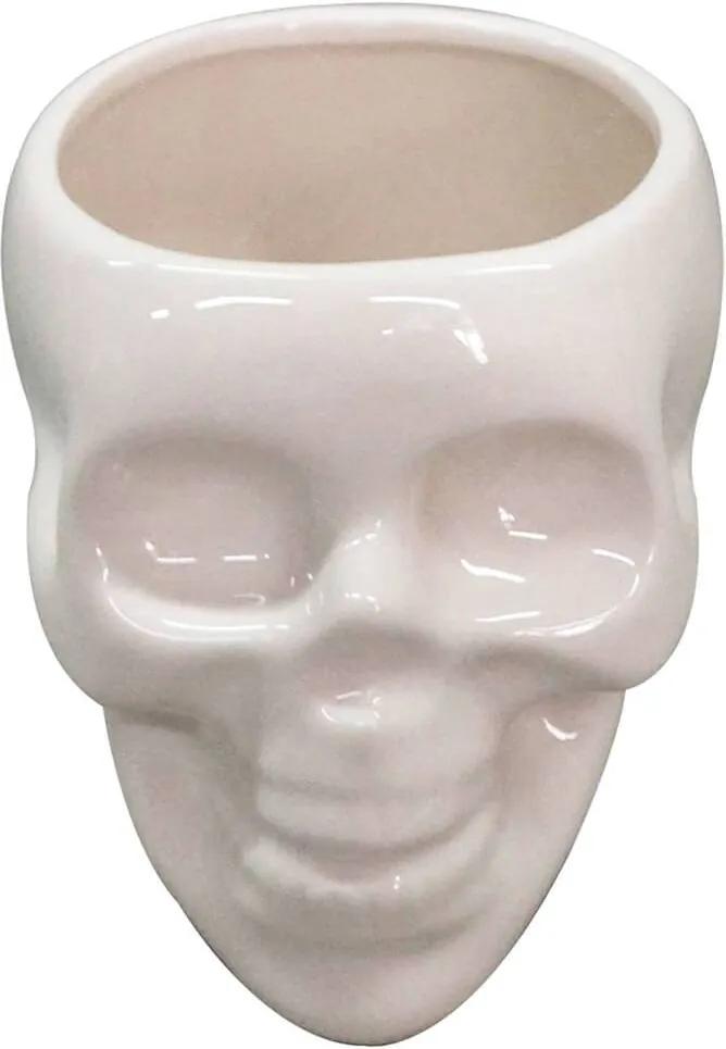 Pote sem Tampa Skull Branco Brilhante Grande em Cerâmica - Urban