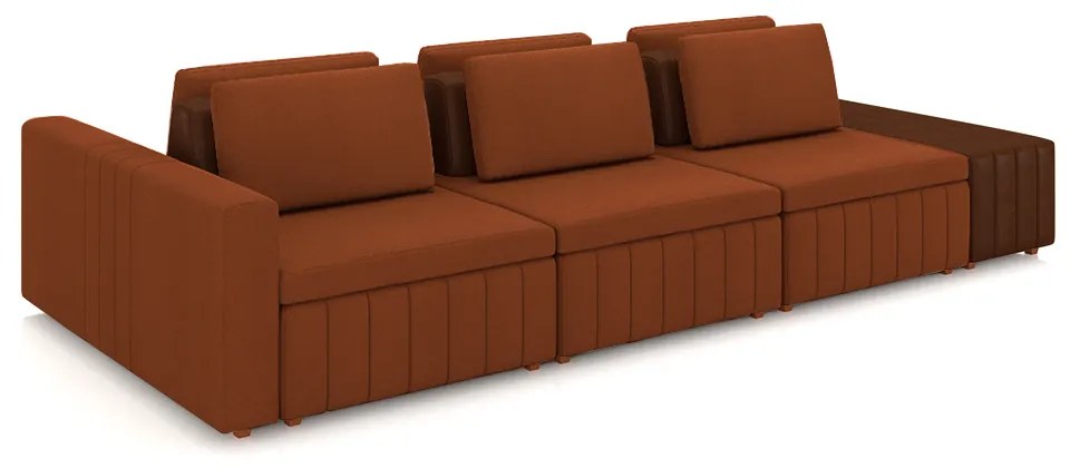 Sofá Ilha com Encosto e Almofadas Móveis Olimpo 335cm Modulado Linho/PU Terracota/Marrom G45 - Gran Belo