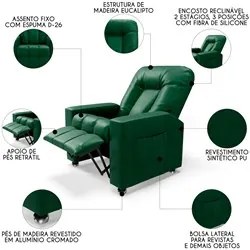 Poltrona do Papai Reclinável Para Cinema Praddo FH9 PU Verde - Mpozena