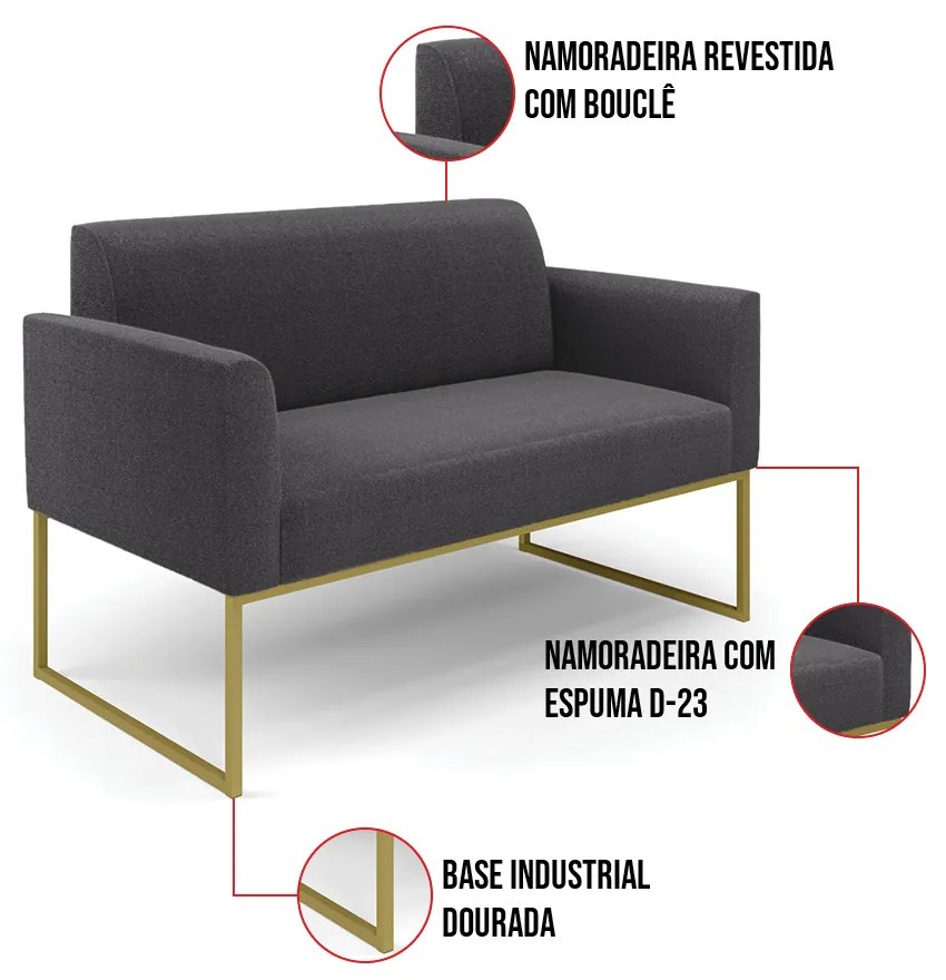 Namoradeira e 2 Poltronas Industrial Dourado Marisa Bouclê D03 - D'Rossi - Grafite