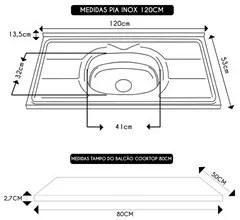 Armário de Cozinha Modulado 5 Peças Com Pia Inox CJ3 Duna P09 Fumê - M