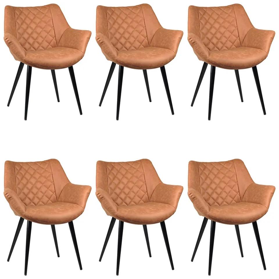 Kit 6 Cadeiras Decorativas Sala e Escritório Mandalla PU Sintético Caramelo G56 - Gran Belo