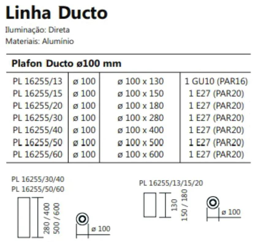Plafon Ducto Ø10X20Cm 1Xpar20 E27 | Usina 16255/20 (BT - Branco Texturizado)
