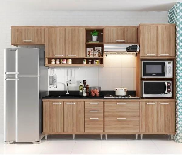 Cozinha Compacta com Aéreos, 1 Armário para Forno/Micro-ondas e Balcões para Pia/Cooktop - Argila