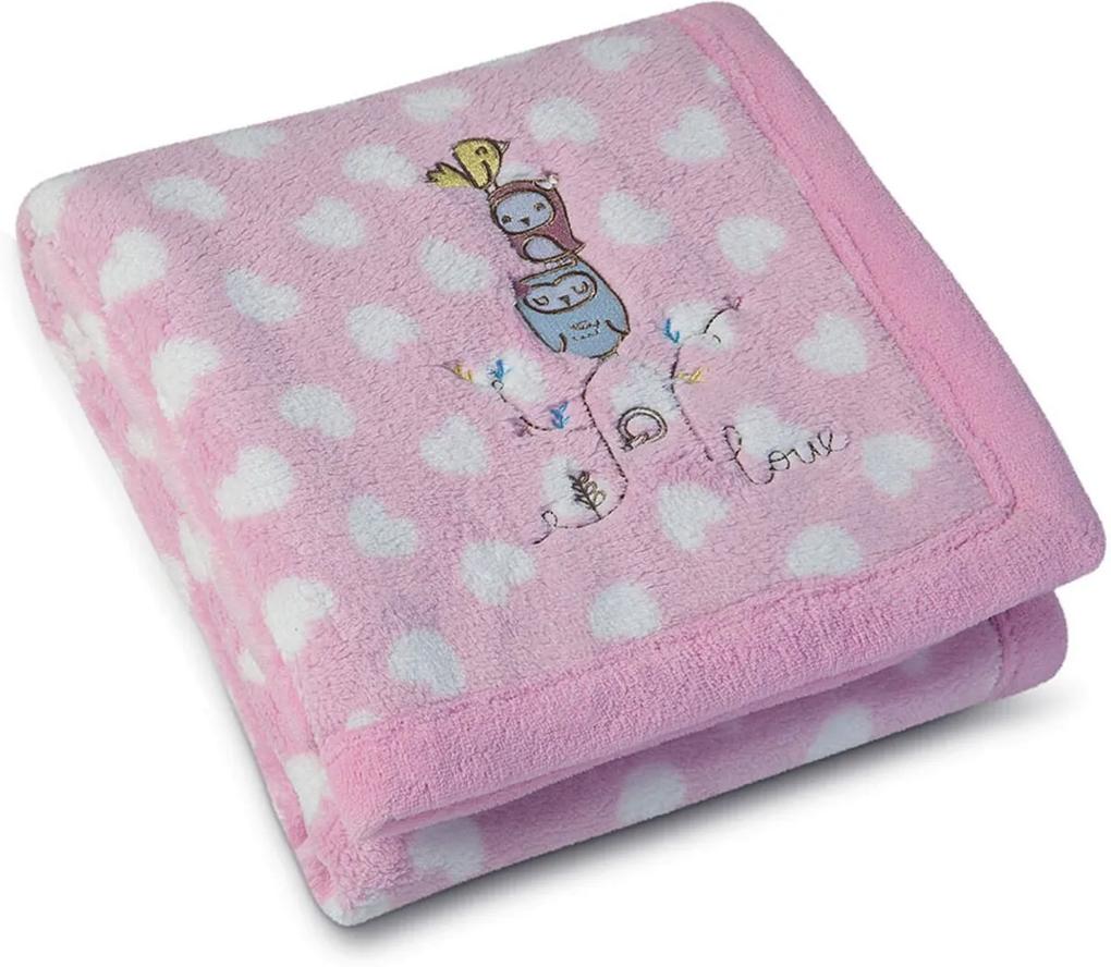 Manta Fleece Bordada Bebê Estampada Mini 76 cm x 1,02 m Com 1 peça - Lepper rosa