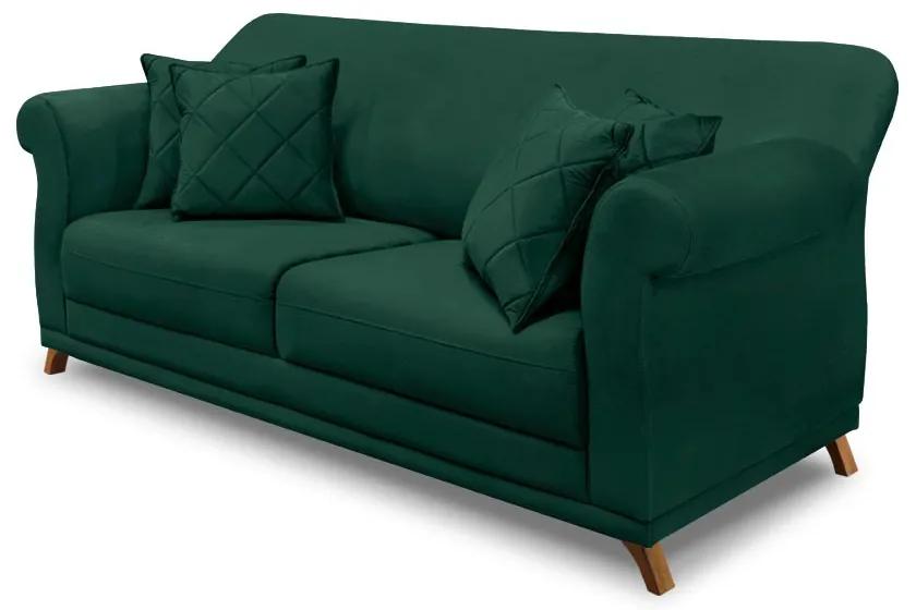 Sofá Decorativo 200cm 3 Lugares com 4 Almofadas Armstrong Veludo Verde Floresta G63 - Gran Belo