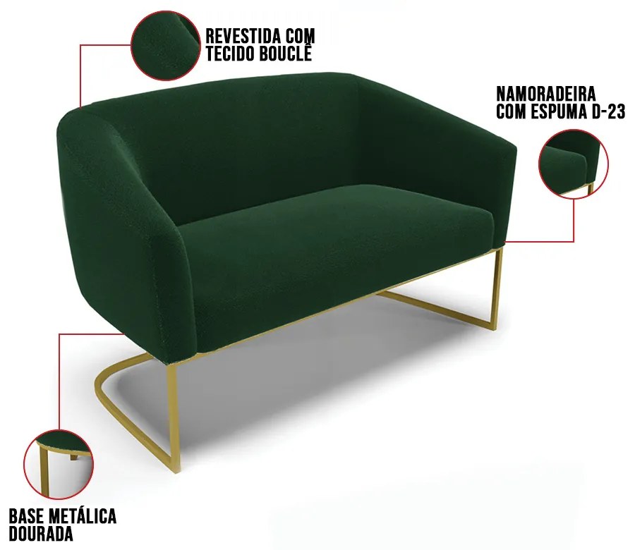 Sofá Namoradeira 2 Lugares Industrial Dourado Stella Bouclê D03 - D'Rossi - Verde