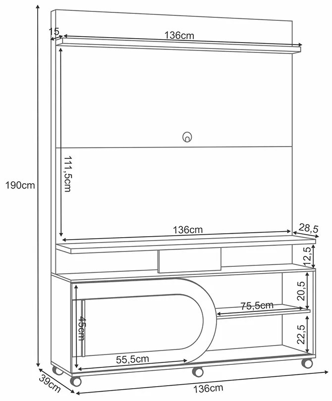 Estante de TV 55 Pol 136cm Nami H01 - D'Rossi - Cinamomo e Off White