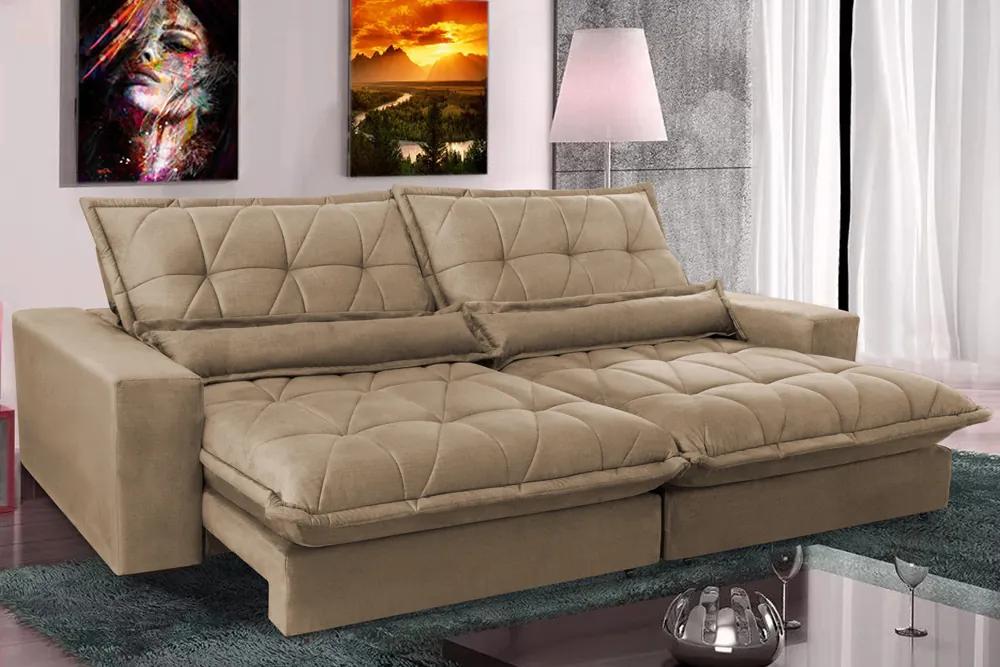 Sofa Retrátil E Reclinável 2,12m Com Molas Ensacadas Cama Inbox Soft Tecido Suede Castor