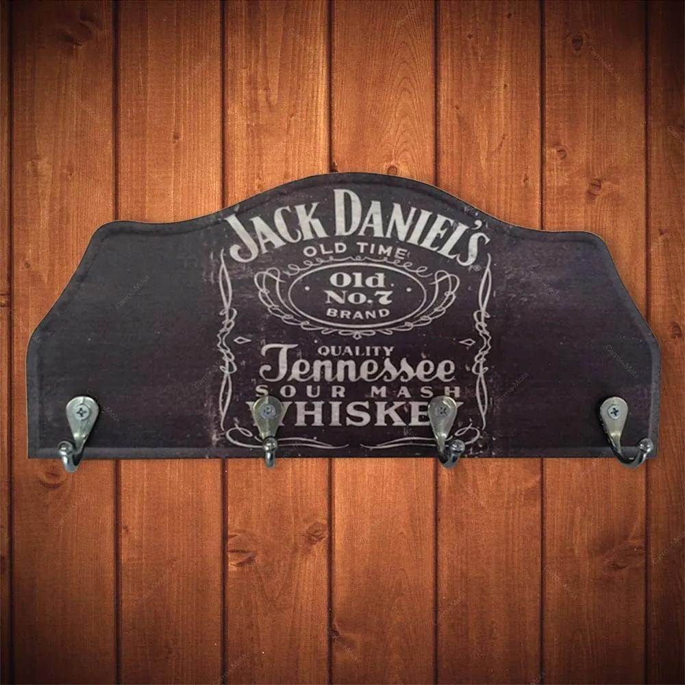 Porta-Chaves Jack Daniels Fundo Preto Envelhecido - 4 Ganchos - em MDF