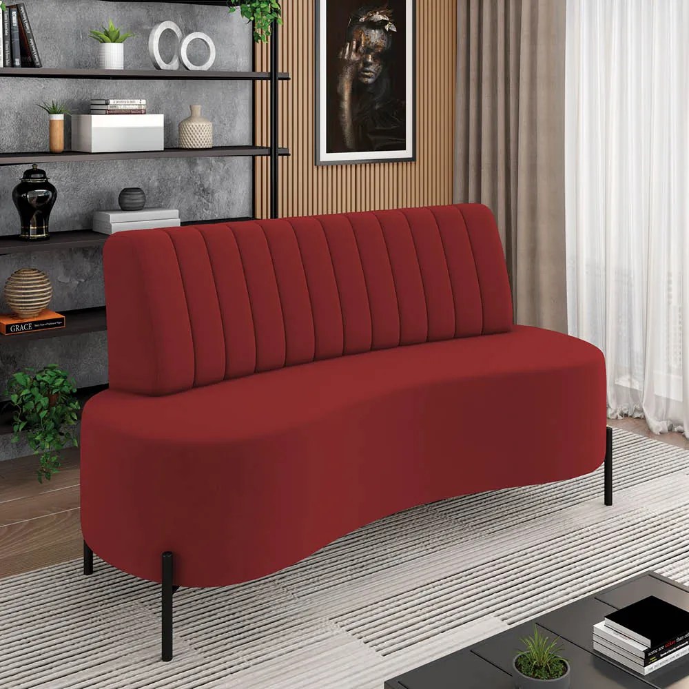 Sofá 2 Lugares Living 135cm Pé Ferro Pto Maraú Veludo Vermelho K01 - D'Rossi