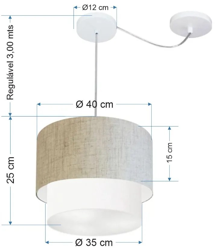 Lustre Pendente Cilíndrico Com Desvio Rustico Bege e Branco MJ-4359 Para Mesa de Jantar e Estar