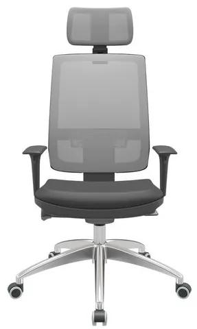 Cadeira Office Brizza Tela Cinza Com Encosto Assento Vinil Preto Autocompensador 126cm - 63192 Sun House