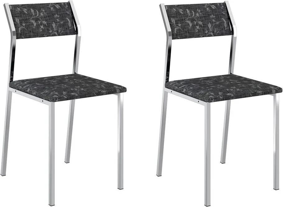 Cadeiras para Cozinha Kit 2 Cadeiras 1709 Fantasia Preto/Cromado - Carraro Móveis