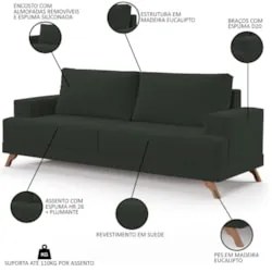 Sofá 2 Lugares 160cm Living Pés Curvos Santi D05 Suede Verde - Mpozena