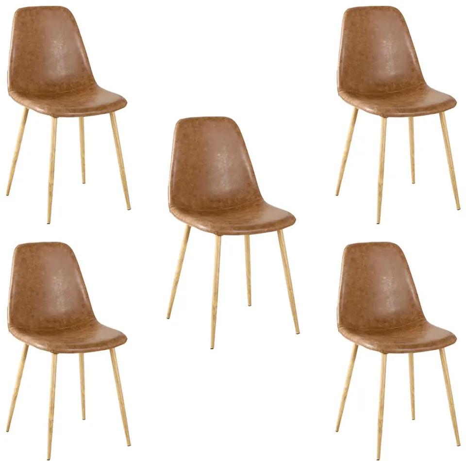 Kit 5 Cadeiras Decorativas Sala e Escritorio Base Clara Emotion PU Sintético Marrom G56 - Gran Belo