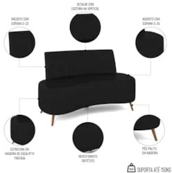 Sofá 2 Lugares para Sala Living 135cm Pés Palito Tamar Z08 Sintético P