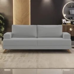 Sofá 3 Lugares 200cm Living Pés Curvos Santi D05 Suede Cinza - Mpozena