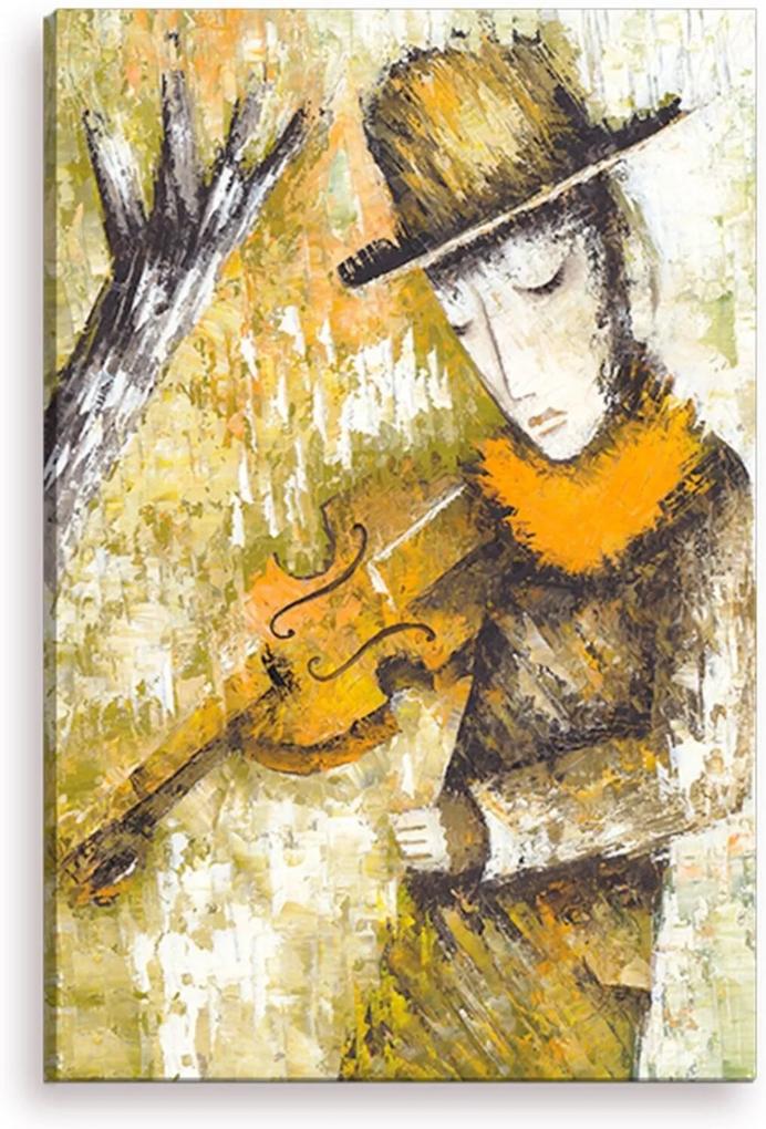 Tela Decorativa Estilo Pintura Homem e seu Violino - Tamanho: 90x60cm (A-L) Unico
