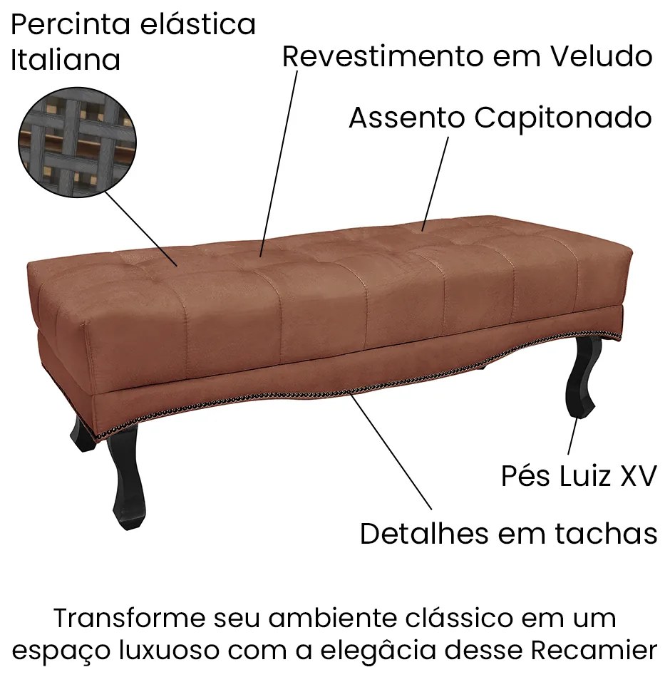 Cabeceira Cama Box King 195cm e Recamier Vicenza Veludo Cobre S04 - D'Rossi