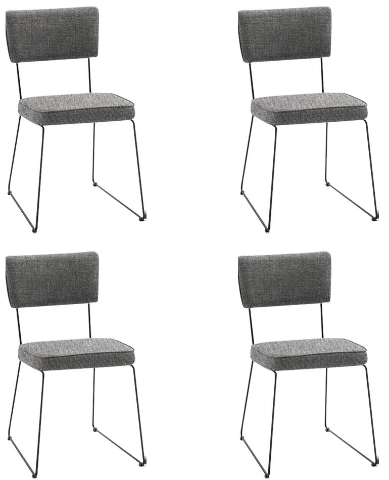 Kit 4 Cadeiras de Jantar Decorativa Base Aço Preto Luigi Linho Cinza G17 - Gran Belo