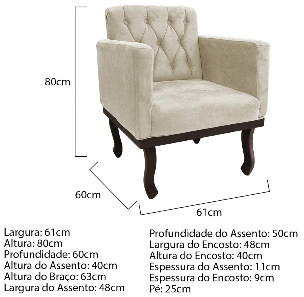 Kit Diva Recamier Diana 140cm Lado Direito e 02 Poltronas Classic Linho - ADJ Decor