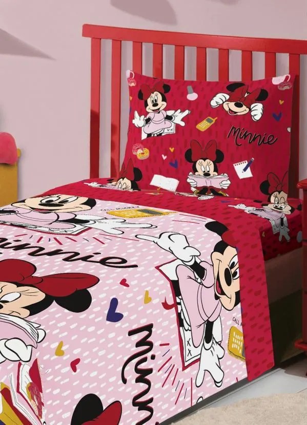 Jogo de Cama Solteiro Minnie Vermelho