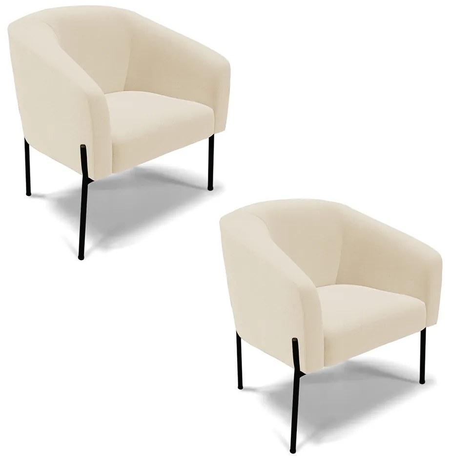 Poltrona Decorativa Pé de Ferro Preto Kit 2 Stella Linho D03 - D'Rossi - A19 Bege