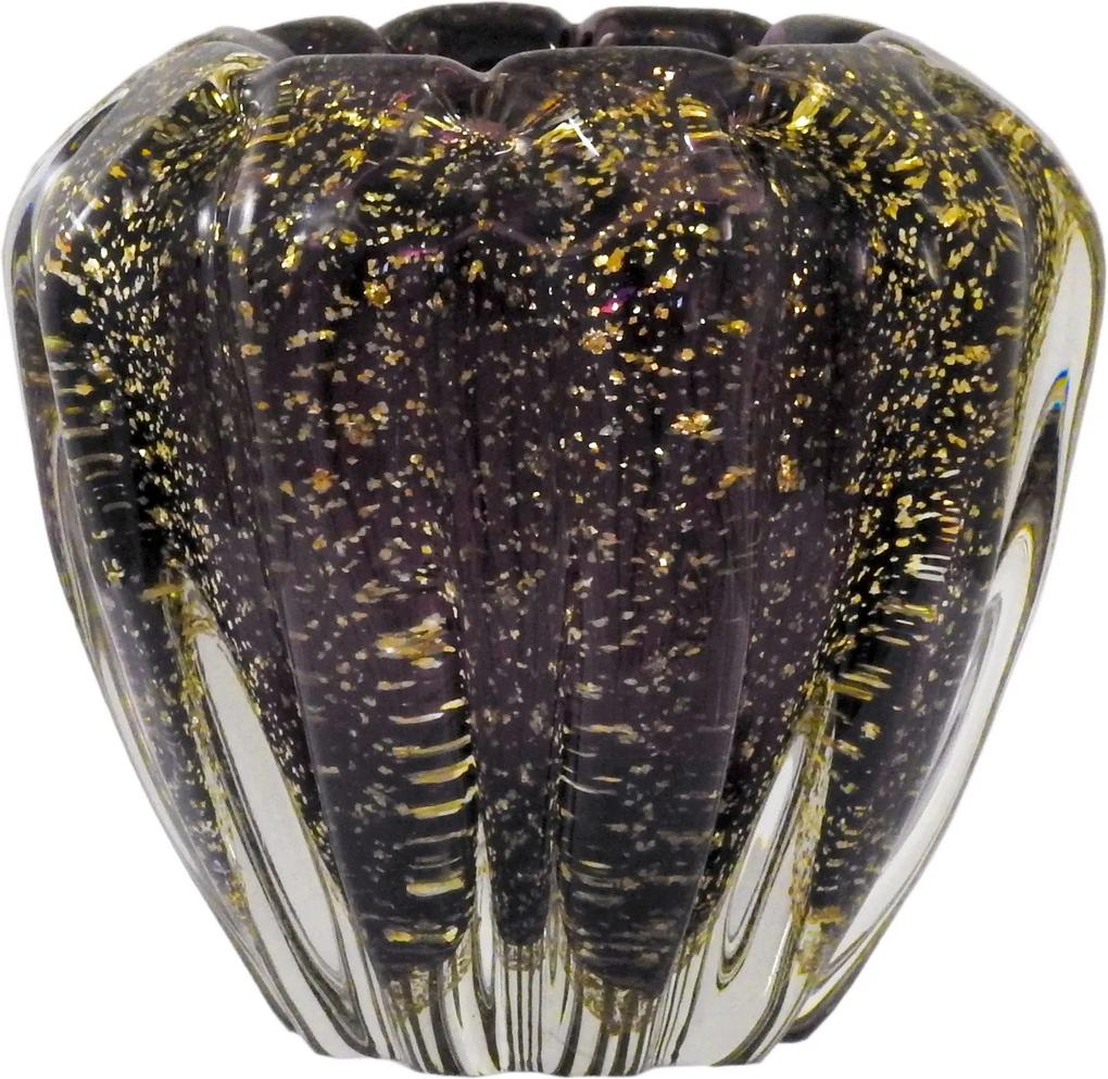 Vaso Decorativo em Murano Roxo com Detalhes em Dourado - 13x16x16cm