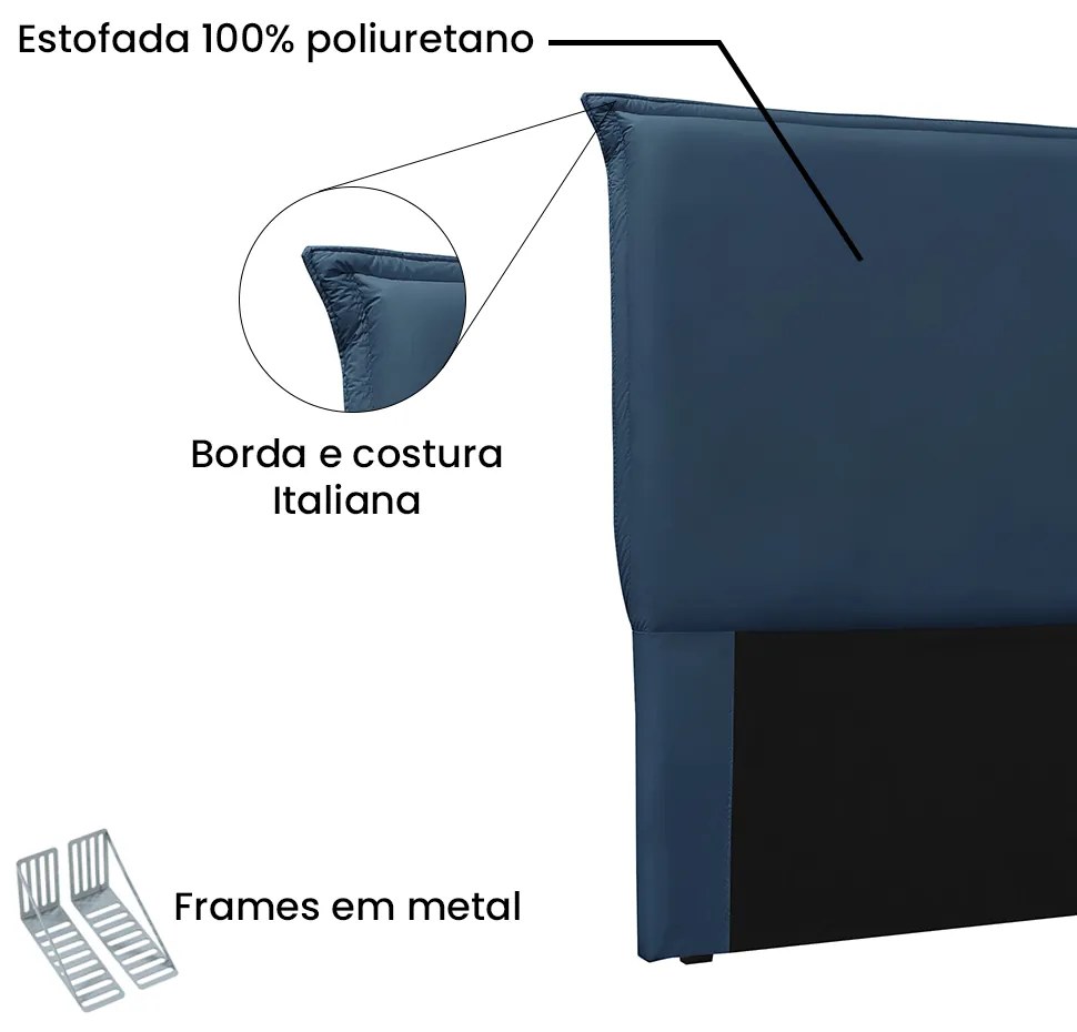 Cabeceira Cama Box Solteiro 90 cm Garden Veludo Azul Marinho S04 - D'Rossi